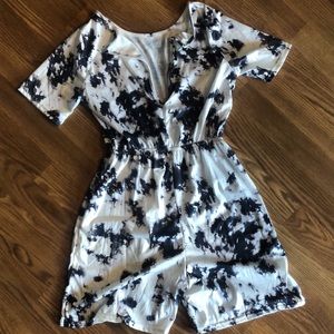 Black and white tie die romper